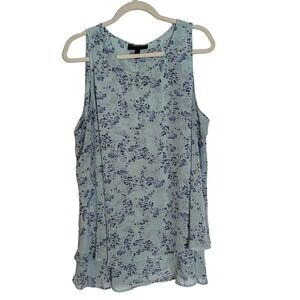 Lane Bryant Blue Floral Semi Sheer Flowy Hem Sleeveless Blouse Top Plus 26